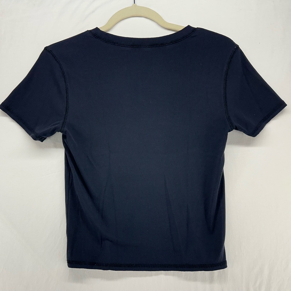Vuori Pose Top T-Shirt Short Sleeve Ribbed Cropped Fitted Solid Black Modal S - Picture 2 of 5